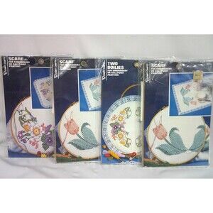 Vintage Vogart Doilies Scarfs for Emroidery or Ballpoint Painting Lot of 4 NOS